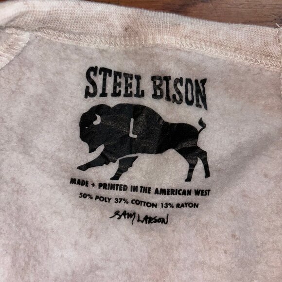 Steel Bison/ Sam Larson Oatmeal Crewneck sweatshirt w/ Mountain/Arrowhead design - Picture 3 of 4